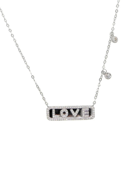 Necklace love white stones silver