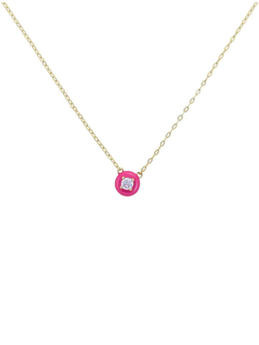 Necklace w/enamel pink w/stone