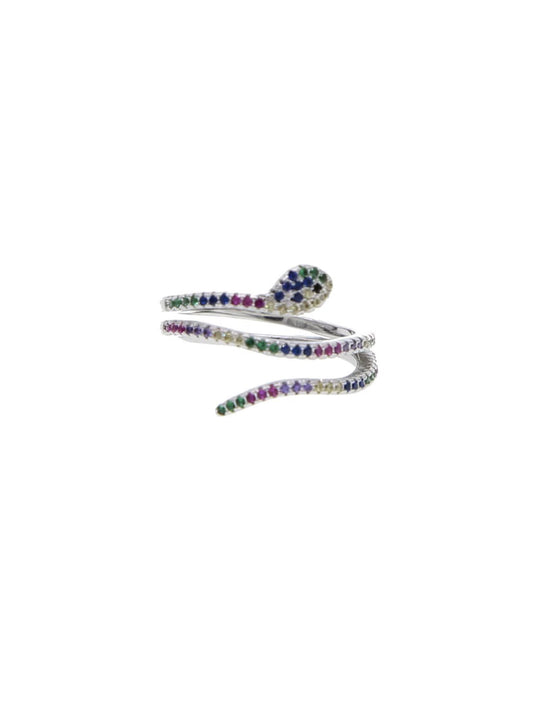 Ring snake w/colorful stones silver