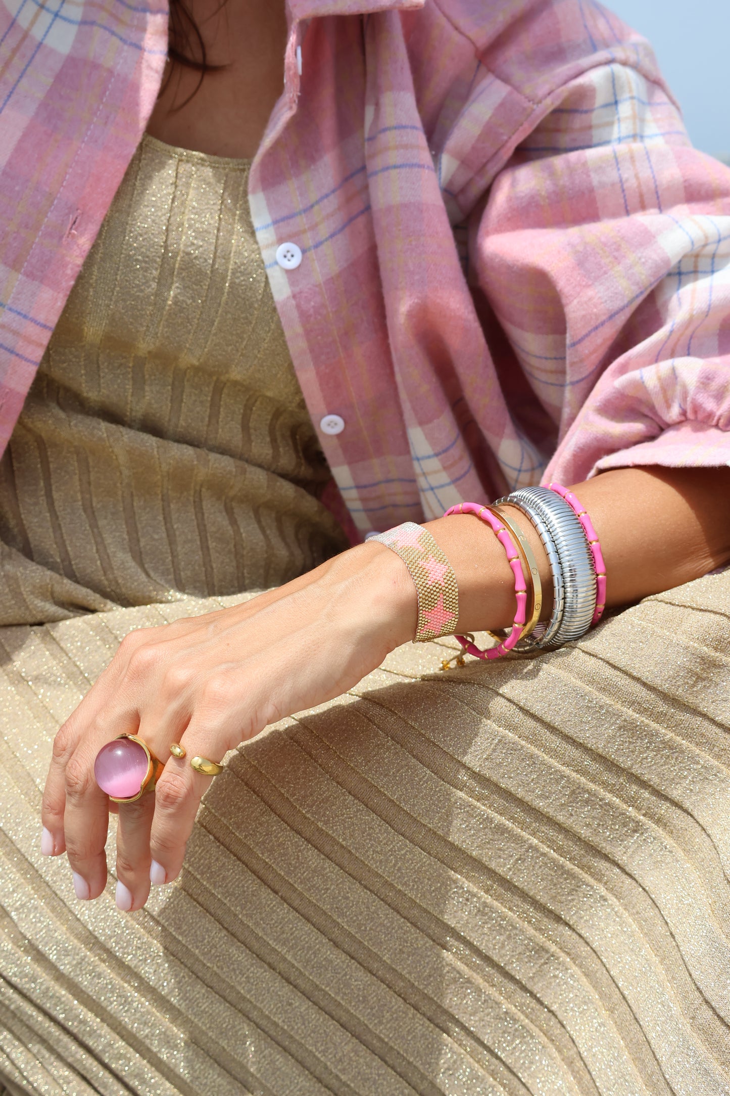 Bracelet mono silver w/square details