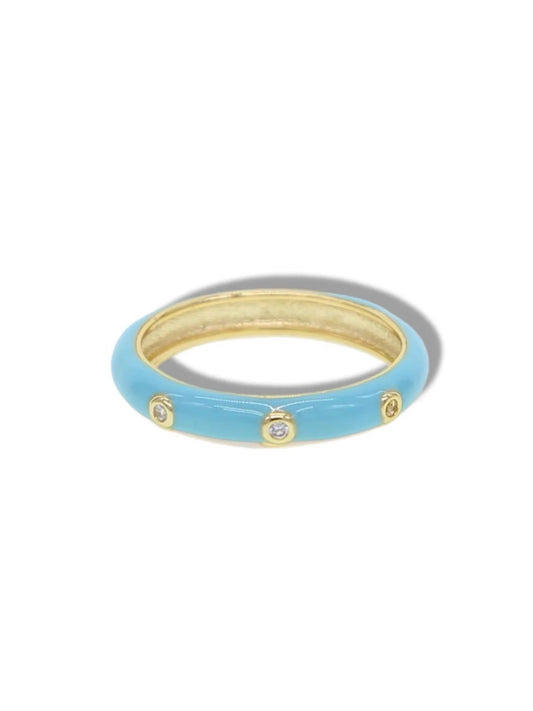 Enamel aquamarine ring w/stones.