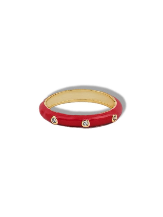 Enamel red ring w/stones