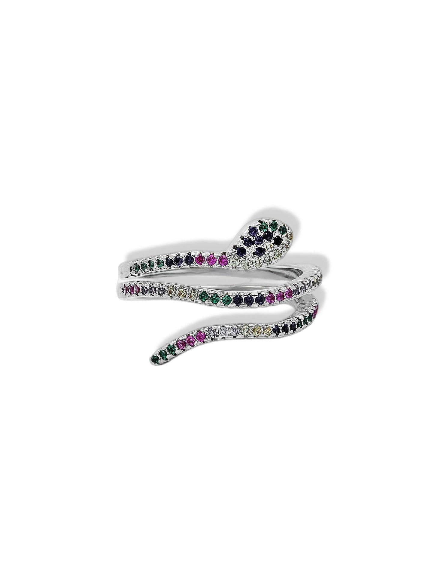 Ring snake w/colorful stones silver