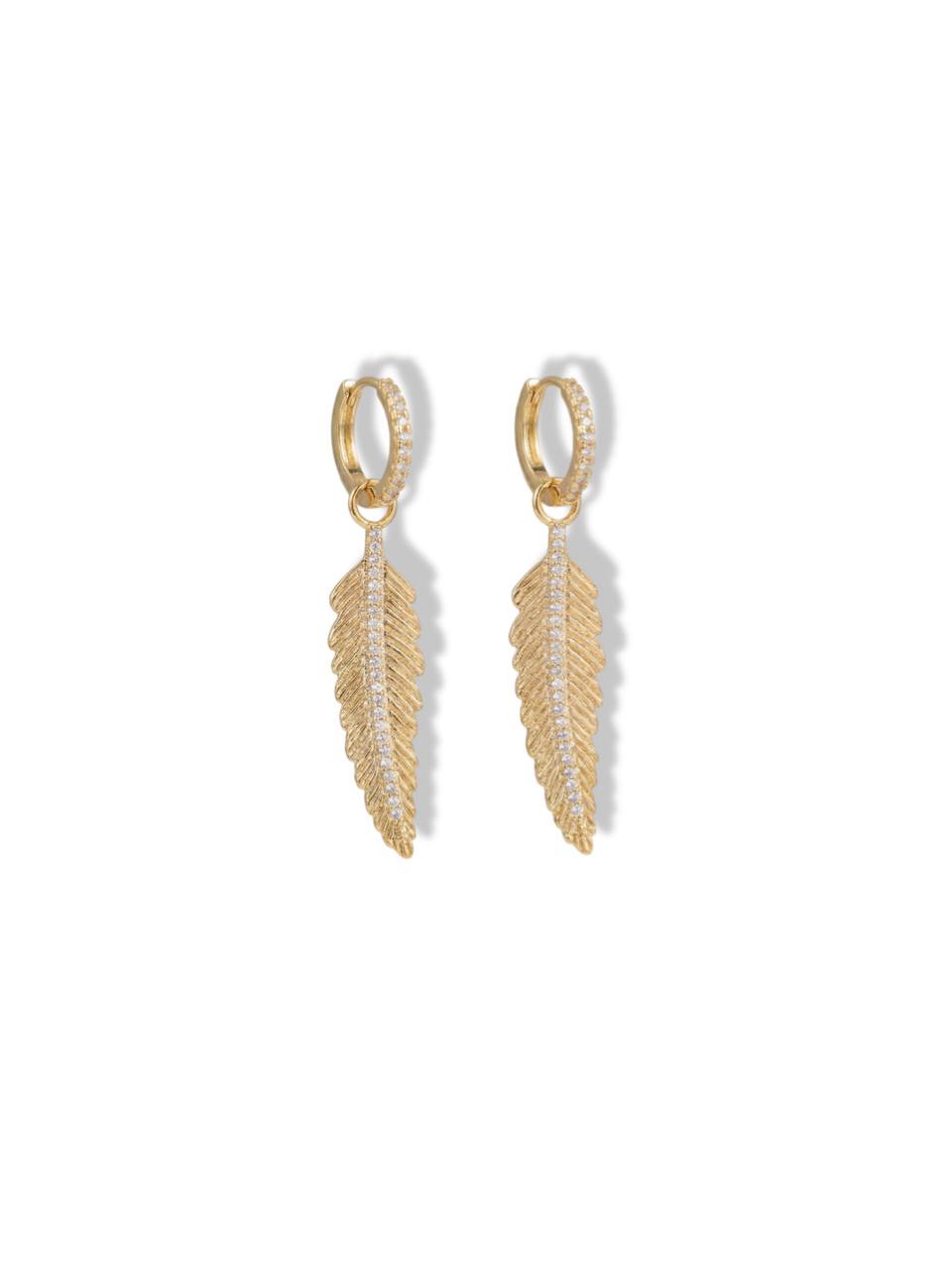 Gold-colored feather earrings